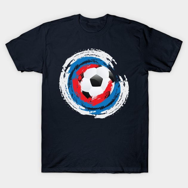 Football Ball and red, white and blue Strokes T-Shirt by AnnArtshock